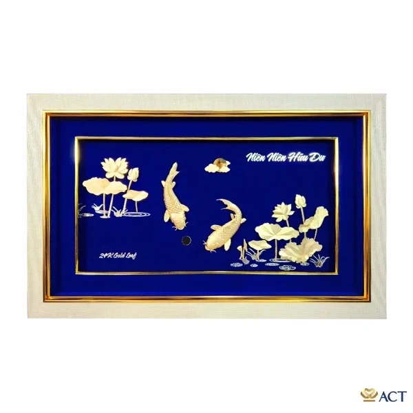 Tranh cá chép hoa sen dát vàng 24K ACT GOLD ISO 9001:2015 - Quà Tặng Dát Vàng 24K - Công Ty TNHH V&T GOLD Việt Nam